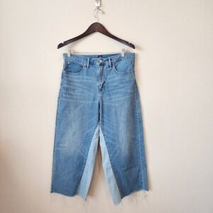Gap High Rise 90s Wide Leg Two Tone Patchwork Raw Hem Jeans Blue 12/31